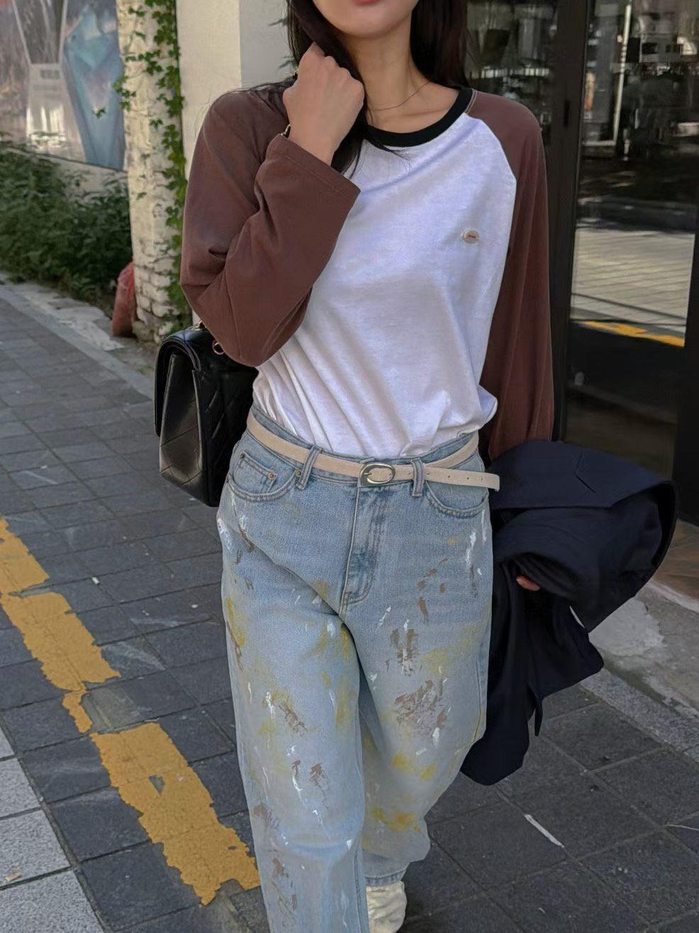 混色潑漆牛仔褲